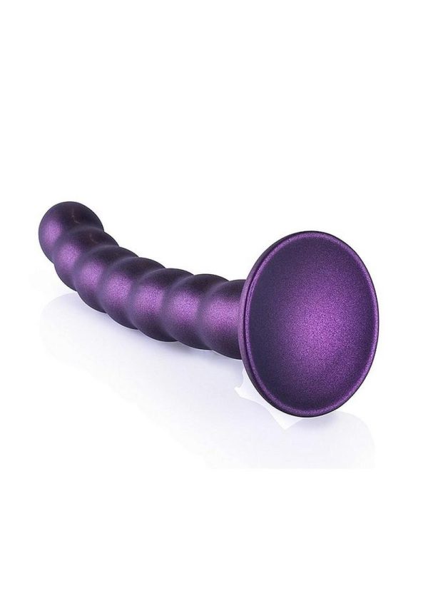 Ouch! Beaded G-Spot Silicone Dildo 6.5in - Metallic Purple