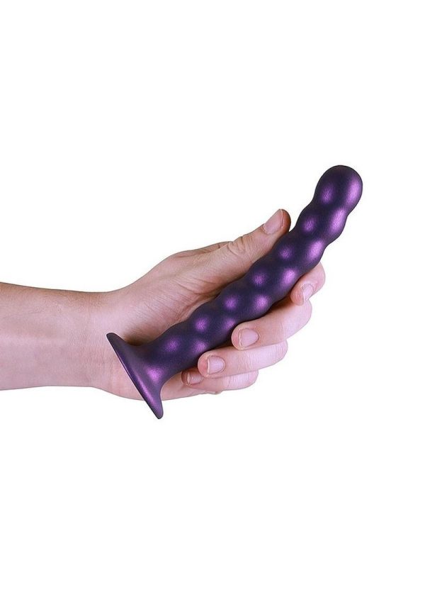 Ouch! Beaded G-Spot Silicone Dildo 6.5in - Metallic Purple