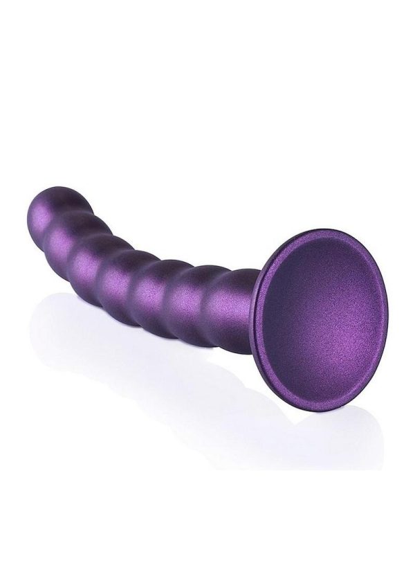 Ouch! Beaded G-Spot Silicone Dildo 8in - Metallic Purple
