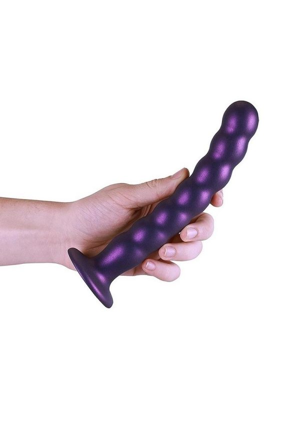 Ouch! Beaded G-Spot Silicone Dildo 8in - Metallic Purple
