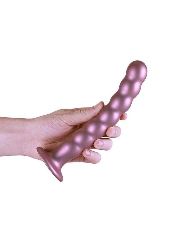 Ouch! Beaded G-Spot Silicone Dildo 8in - Metallic Rose Gold