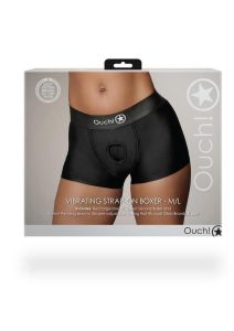 Ouch! Vibrating Strap-On Boxer with Rechargeable Bullet - M/L - Black