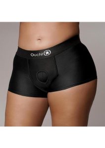 Ouch! Vibrating Strap-On Boxer with Rechargeable Bullet - XL/2XL - Black