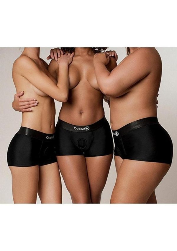 Ouch! Vibrating Strap-On Boxer with Rechargeable Bullet - XL/2XL - Black