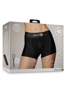 Ouch! Vibrating Strap-On Boxer with Rechargeable Bullet - XS/SM - Black