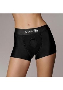 Ouch! Vibrating Strap-On Boxer with Rechargeable Bullet - XS/SM - Black