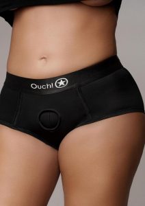 Ouch! Vibrating Strap-On Brief with Rechargeable Bullet - XL/2XL - Black