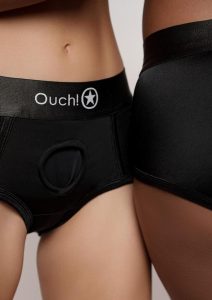 Ouch! Vibrating Strap-On Brief with Rechargeable Bullet - XL/2XL - Black