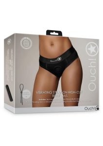 Ouch! Vibrating Strap-On High-Cut Brief with Rechargeable Bullet - M/L - Black