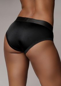 Ouch! Vibrating Strap-On High-Cut Brief with Rechargeable Bullet - M/L - Black