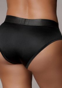 Ouch! Vibrating Strap-On High-Cut Brief with Rechargeable Bullet - XL/2XL - Black