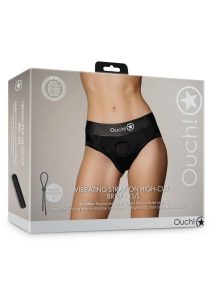 Ouch! Vibrating Strap-On High-Cut Brief with Rechargeable Bullet - XS/SM - Black