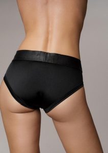 Ouch! Vibrating Strap-On High-Cut Brief with Rechargeable Bullet - XS/SM - Black