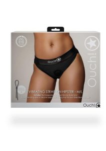 Ouch! Vibrating Strap-On Hipster with Rechargeable Bullet - M/L - Black