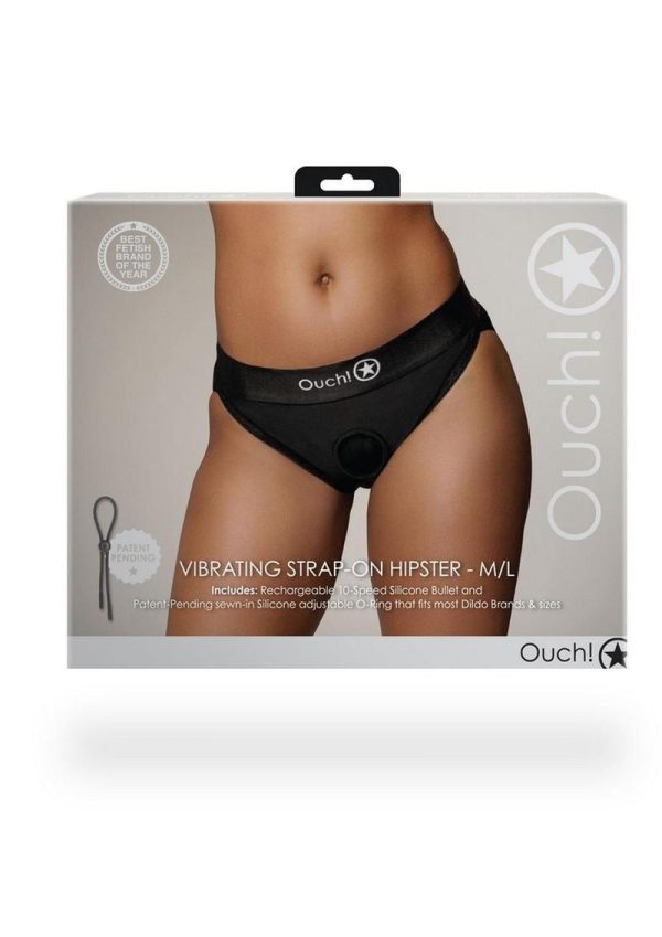 Ouch! Vibrating Strap-On Hipster with Rechargeable Bullet - M/L - Black