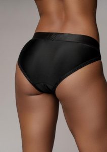 Ouch! Vibrating Strap-On Hipster with Rechargeable Bullet - M/L - Black
