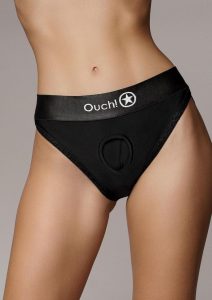 Ouch! Vibrating Strap-On Hipster with Rechargeable Bullet - XS/SM - Black