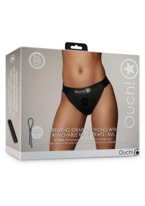 Ouch! Vibrating Strap-On Thong with Removable Butt Straps with Rechargeable Bullet - M/L - Black
