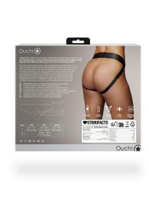 Ouch! Vibrating Strap-On Thong with Removable Butt Straps with Rechargeable Bullet - M/L - Black