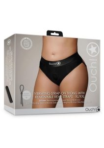 Ouch! Vibrating Strap-On Thong with Removable Butt Straps with Rechargeable Bullet - XL/2XL - Black