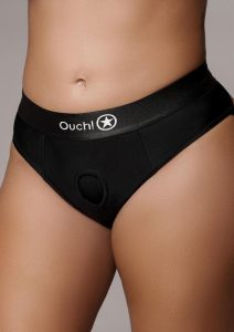 Ouch! Vibrating Strap-On Thong with Removable Butt Straps with Rechargeable Bullet - XL/2XL - Black