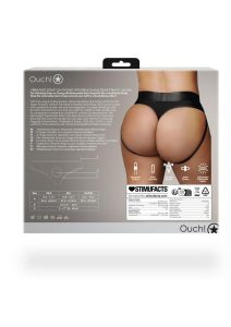 Ouch! Vibrating Strap-On Thong with Removable Butt Straps with Rechargeable Bullet - XL/2XL - Black