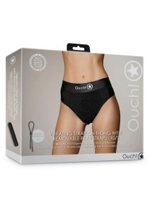 Ouch! Vibrating Strap-On Thong with Removable Butt Straps with Rechargeable Bullet - XS/SM - Black
