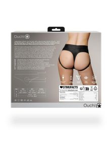 Ouch! Vibrating Strap-On Thong with Removable Butt Straps with Rechargeable Bullet - XS/SM - Black
