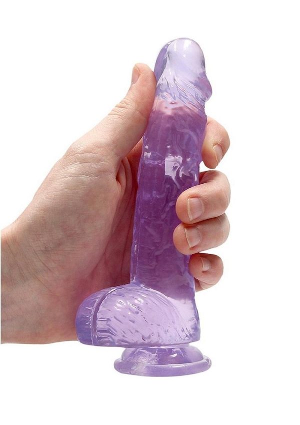 RealRock Crystal Clear Dildo with Balls 6in - Purple