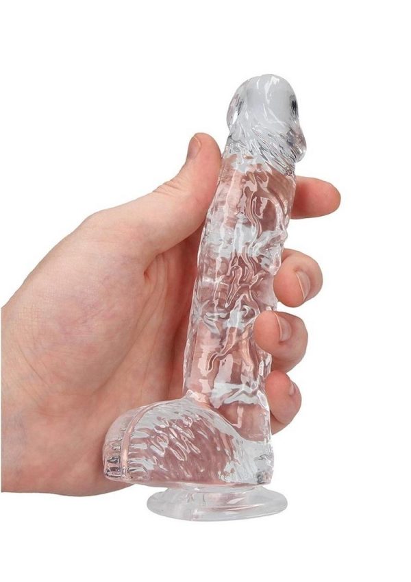RealRock Crystal Clear Dildo with Balls 6in - Clear