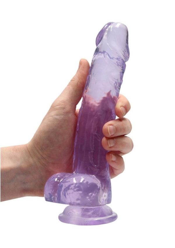 RealRock Crystal Clear Dildo with Balls 8in - Purple