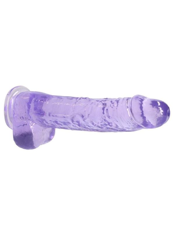RealRock Crystal Clear Dildo with Balls 9in - Purple