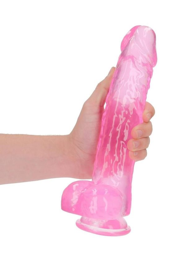 RealRock Crystal Clear Realistic Dildo with Balls 10in - Pink