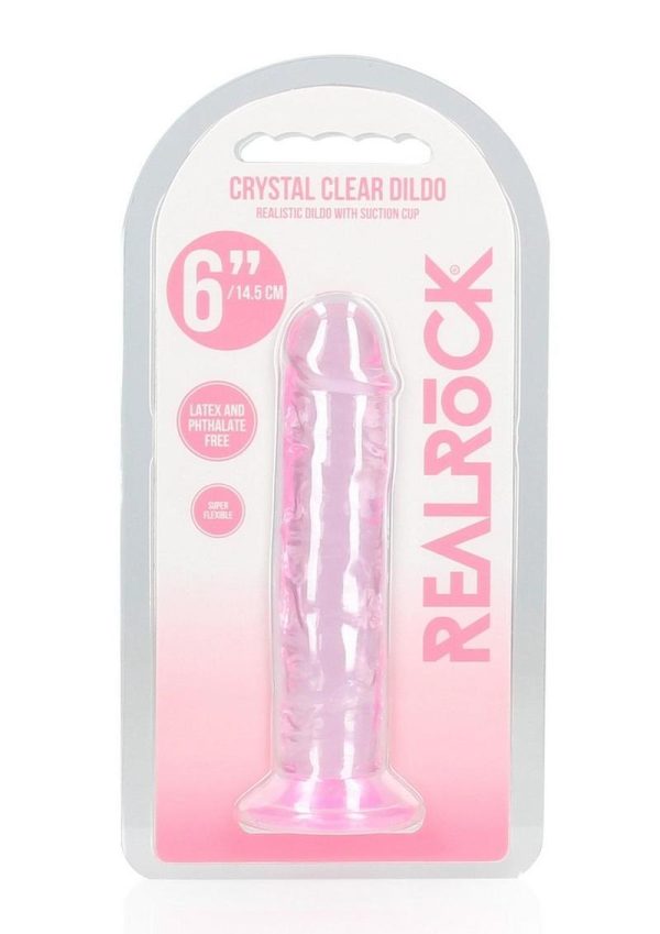 RealRock Crystal Clear Straight Dildo 6in - Pink