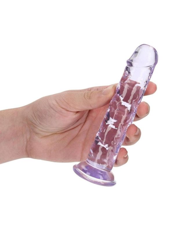 RealRock Crystal Clear Straight No Balls Dildo 6in - Purple