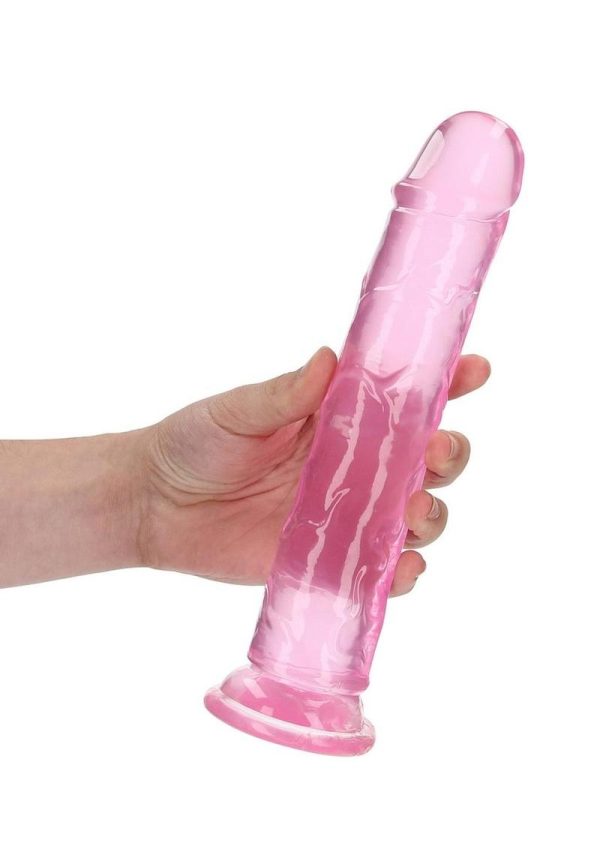 RealRock Crystal Clear Straight No Balls Dildo 9in - Pink