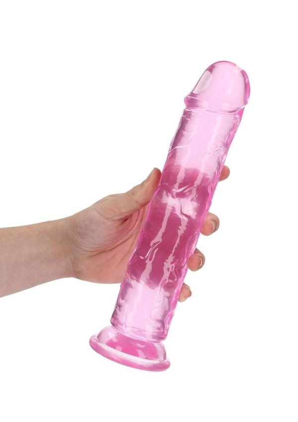 RealRock Crystal Clear Straight No Balls Dildo 10in - Pink