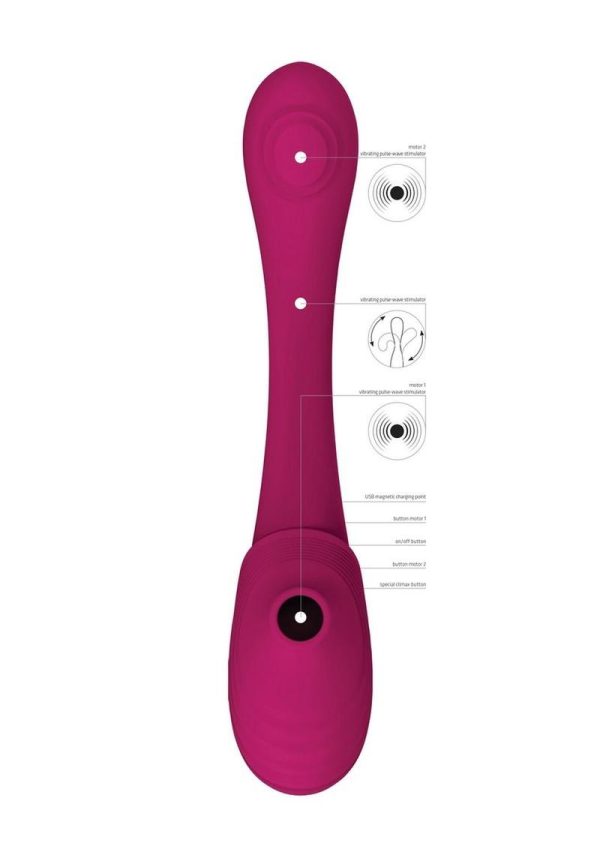 Vive MIRAI Rechargeable Silicone Dual Motor Double Ended Bendable Pulse and Air Wave Vibrator - Pink