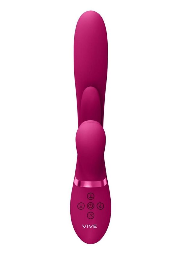 Vive ENA Rechargeable Silicone Triple Motor Thrusting G-Spot with Flapper and Air Wave Clit Stimulation Vibrator - Pink