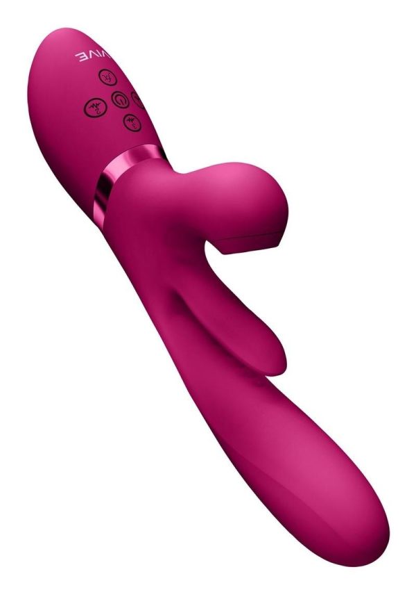Vive ENA Rechargeable Silicone Triple Motor Thrusting G-Spot with Flapper and Air Wave Clit Stimulation Vibrator - Pink