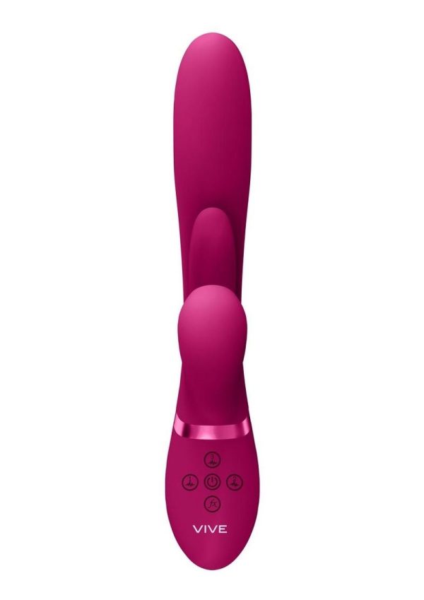 Vive KURA Rechargeable Silicone Triple Motor Thrusting G-Spot with Flapper and Air Wave Clit Stimulation Vibrator - Pink