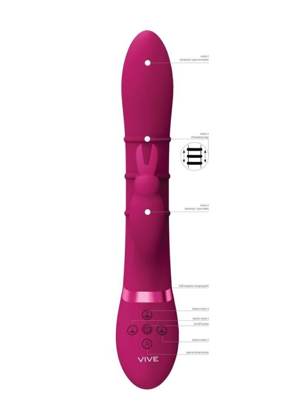 Vive SORA Rechargeable Silicone Triple Motor Up and Down Vibrating Triple Ring Rabbit - Pink