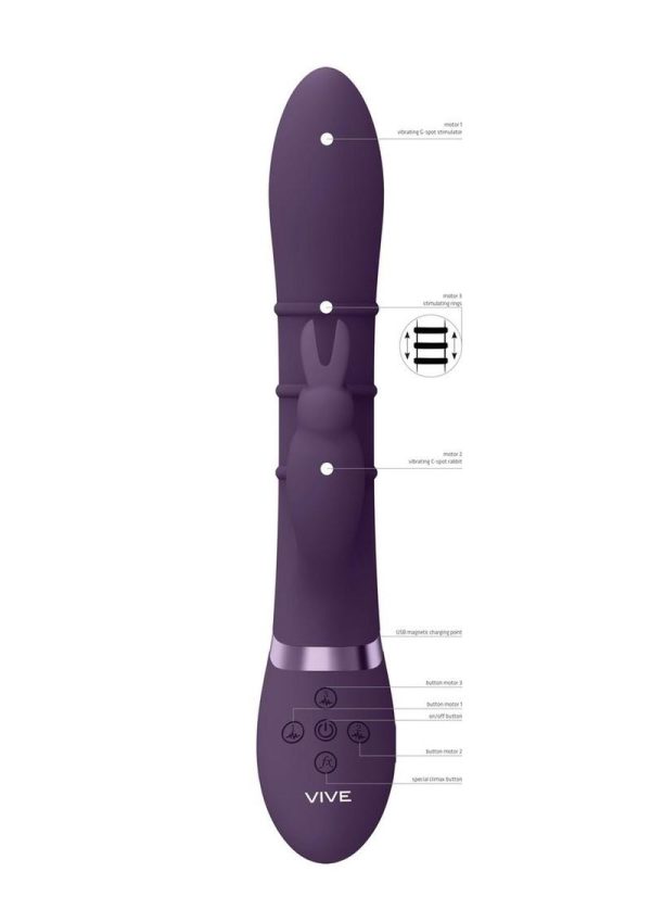 Vive SORA Rechargeable Silicone Triple Motor Up and Down Vibrating Triple Ring Rabbit - Purple