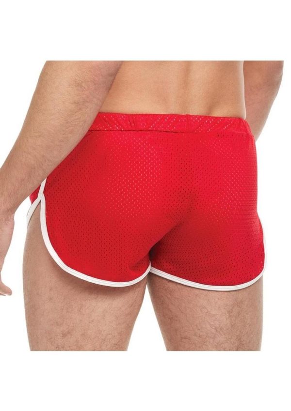 Goal Line Side Split Mesh Booty Shorts - Large/XLarge - Red