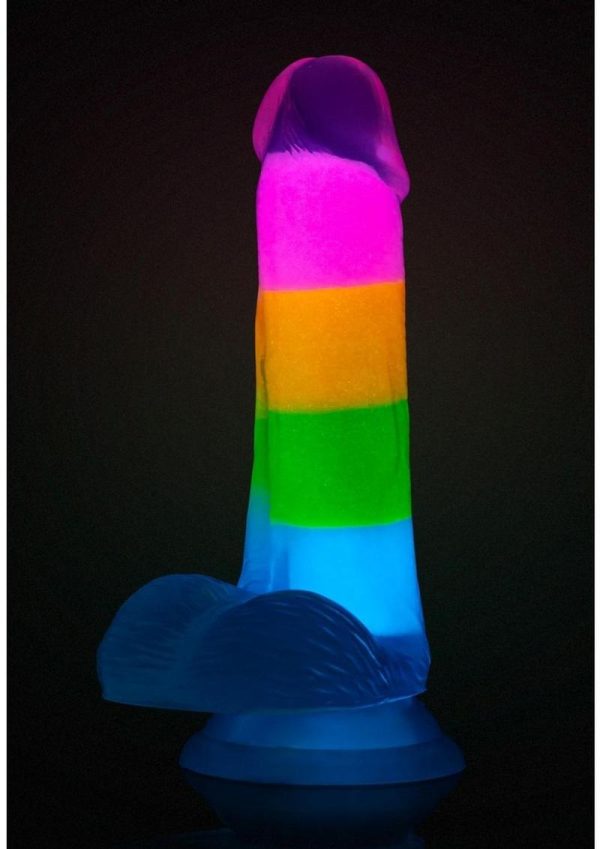 Neo Elite Glow in the Dark Silicone Rainbow Rave Dildo 6.5in - Multicolor