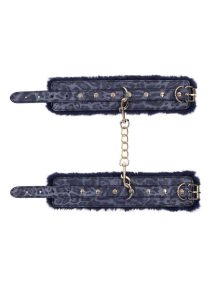 Sex and Mischief Cougar Fur Handcuffs - Navy/Gold