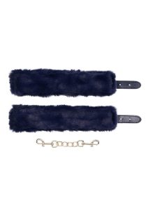 Sex and Mischief Cougar Fur Handcuffs - Navy/Gold
