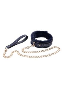 Sex and Mischief Cougar Fur Collar andamp; Leash - Navy/Gold