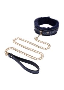 Sex and Mischief Cougar Fur Collar andamp; Leash - Navy/Gold