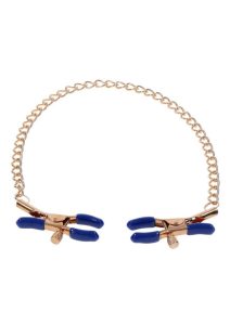 Sex and Mischief Cougar Chained Nipple Clamps - Gold/Navy